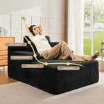 JONPONY 68'' Chaise Lounge Chair Indoor, Oversized Upholstered Sofa Bed with Sleeper Couch Reading Chairs Fluffy Plush Corduroy Cloud Sofas Couches Living Room, Black