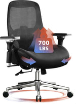 JONPONY 700lbs Big and Tall Office Chair with Wide Thick Seat Cushion,Ergonomic Computer Mesh Desk Chairs with 4D Armrests, Adjustable Lumbar Support for Adults 8 Hours daliy Work,Black