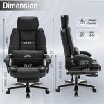 JONPONY Big and Tall 500lbs Reclining Office Desk Chair, Oversized Heavy Duty Executive Chairs with Lumbar Support, PU Leather Recliner Chairs with Footrest, High Back Ergonomic Office Chair,Black