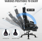 JONPONY Big and Tall 500lbs Reclining Office Desk Chair, Oversized Heavy Duty Executive Chairs with Lumbar Support, PU Leather Recliner Chairs with Footrest, High Back Ergonomic Office Chair,Black