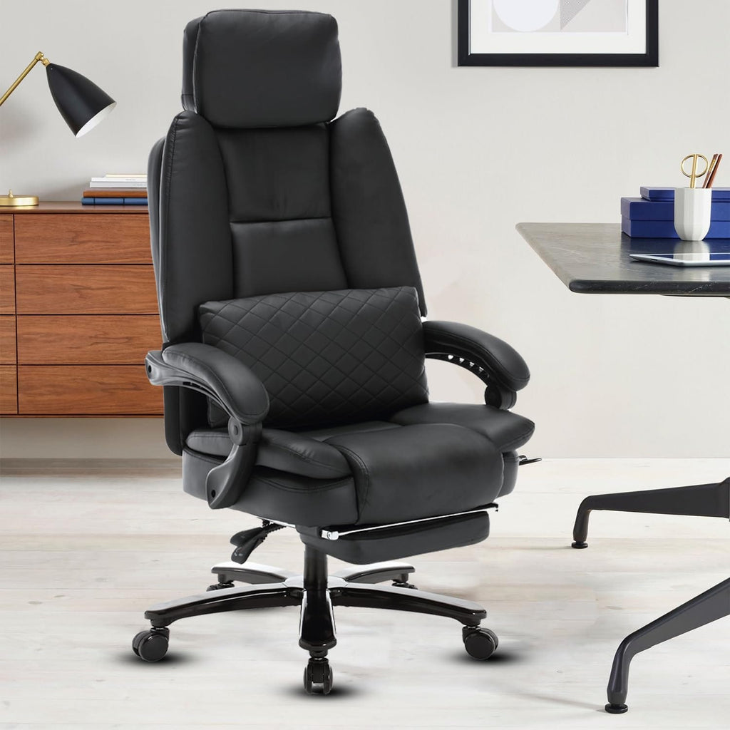 JONPONY Big and Tall 500lbs Reclining Office Desk Chair, Oversized Heavy Duty Executive Chairs with Lumbar Support, PU Leather Recliner Chairs with Footrest, High Back Ergonomic Office Chair,Black