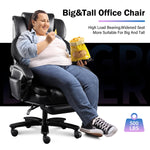 JONPONY Big and Tall Chair 500lbs with 3D Rolling Massage Lumbar Cushion Executive Chairs High Back Reclining Chair with Footrest Wide Seat Breathable Back Support Home Desk Chairs,Black