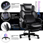 JONPONY Big and Tall Chair 500lbs with 3D Rolling Massage Lumbar Cushion Executive Chairs High Back Reclining Chair with Footrest Wide Seat Breathable Back Support Home Desk Chairs,Black