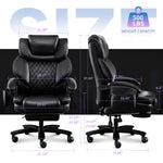 JONPONY Big and Tall Chair 500lbs with 3D Rolling Massage Lumbar Cushion Executive Chairs High Back Reclining Chair with Footrest Wide Seat Breathable Back Support Home Desk Chairs,Black