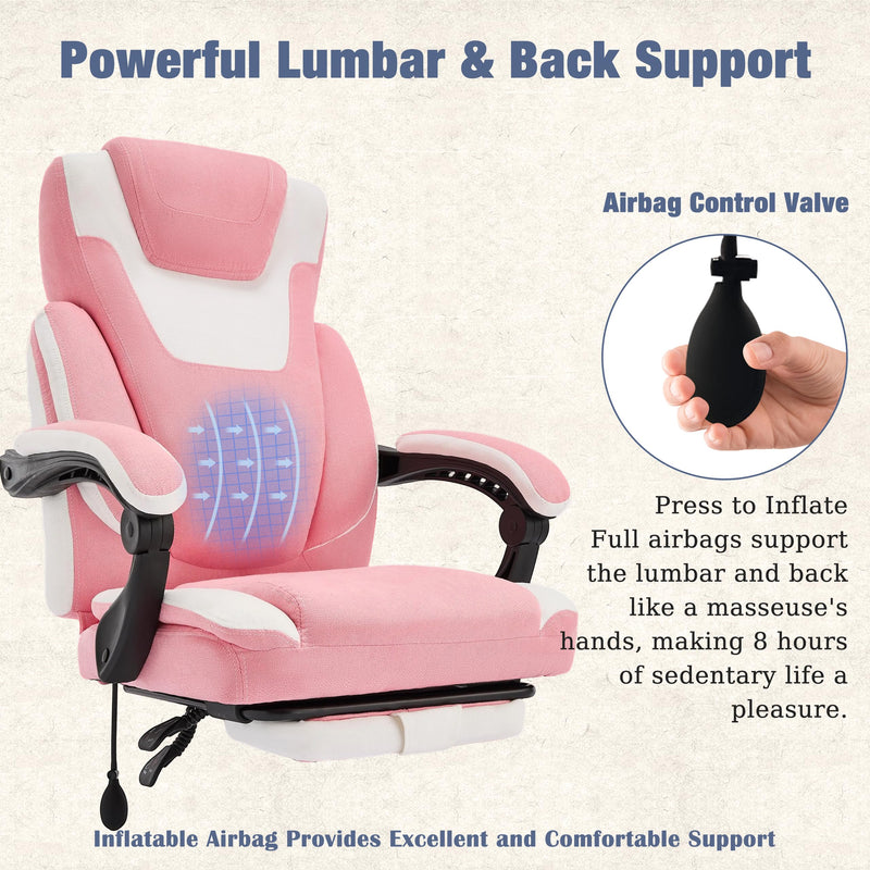 JONPONY Big and Tall Fabric Office Chair 400lbs, Executive Reclining Office Chairs with Footrest, High Back Leather Home Office Chair Thick Padded Armrests, Ergonomic Adjustable Lumbar Support