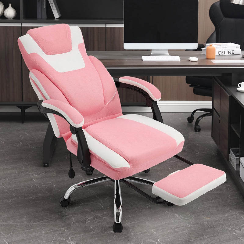 JONPONY Big and Tall Fabric Office Chair 400lbs, Executive Reclining Office Chairs with Footrest, High Back Leather Home Office Chair Thick Padded Armrests, Ergonomic Adjustable Lumbar Support