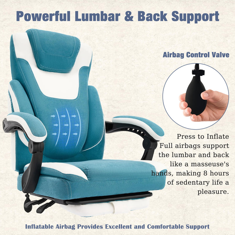 JONPONY Big and Tall Fabric Office Chair 400lbs, Executive Reclining Office Chairs with Footrest, High Back Leather Home Office Chair Thick Padded Armrests, Ergonomic Adjustable Lumbar Support