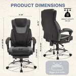 JONPONY Big and Tall Fabric Office Chair 400lbs, Executive Reclining Office Chairs with Footrest, High Back Leather Home Office Chair Thick Padded Armrests, Ergonomic Adjustable Lumbar Support
