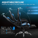 JONPONY Big and Tall Gaming Chair, Ergonomic Design, Gamer Chair PU Leather with Footrest and Lumbar Support, High Back Office Chair Support 8 Hours Long Sitting, Computer Chair,Black Blue
