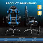 JONPONY Big and Tall Gaming Chair, Ergonomic Design, Gamer Chair PU Leather with Footrest and Lumbar Support, High Back Office Chair Support 8 Hours Long Sitting, Computer Chair,Black Blue