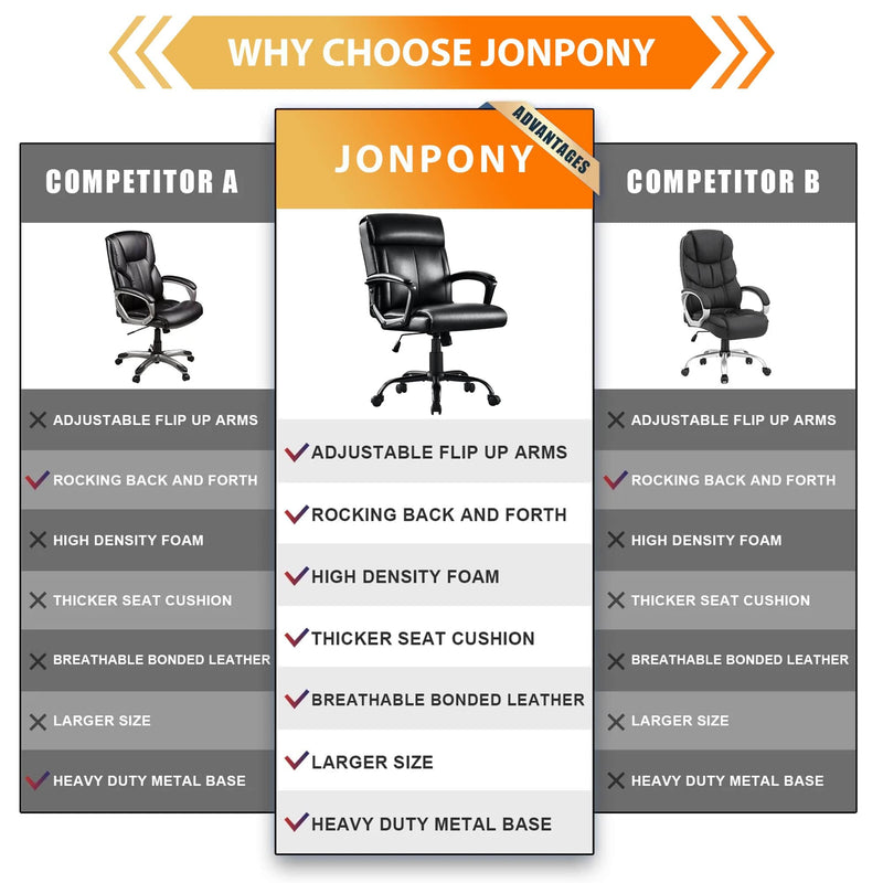 JONPONY Big and Tall Office Chair 300LBS Wide Seat Ergonomic Computer Desk Chair High Back Executive Leather Chair Adjustable Task Chair Lumbar Back Support 8 Hours Heavy Duty Design