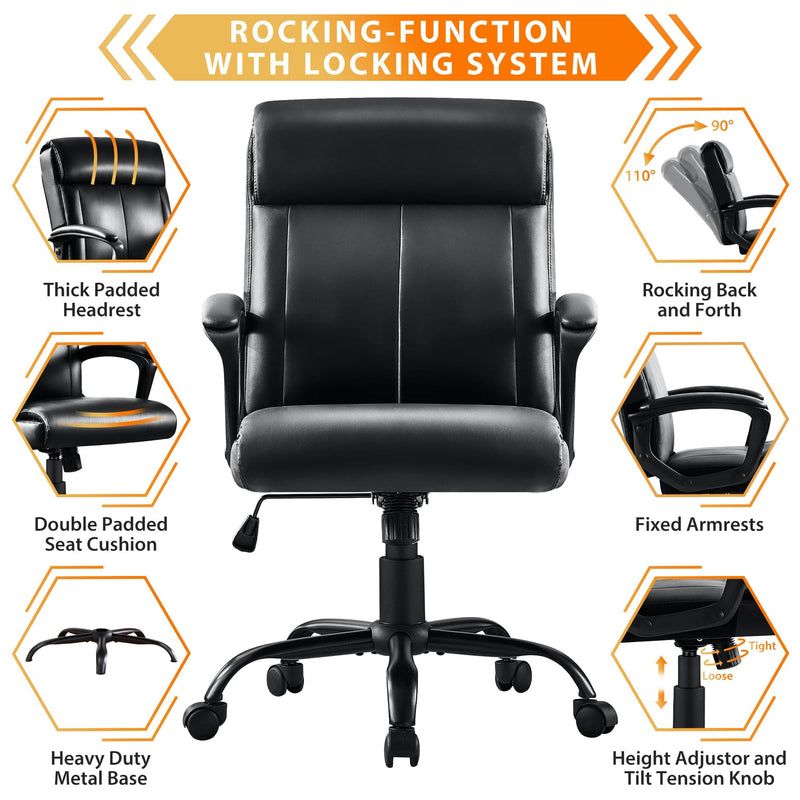 JONPONY Big and Tall Office Chair 300LBS Wide Seat Ergonomic Computer Desk Chair High Back Executive Leather Chair Adjustable Task Chair Lumbar Back Support 8 Hours Heavy Duty Design