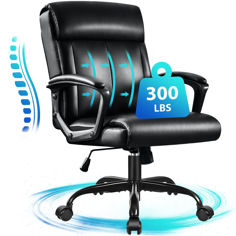 JONPONY Big and Tall Office Chair 300LBS Wide Seat Ergonomic Computer Desk Chair High Back Executive Leather Chair Adjustable Task Chair Lumbar Back Support 8 Hours Heavy Duty Design