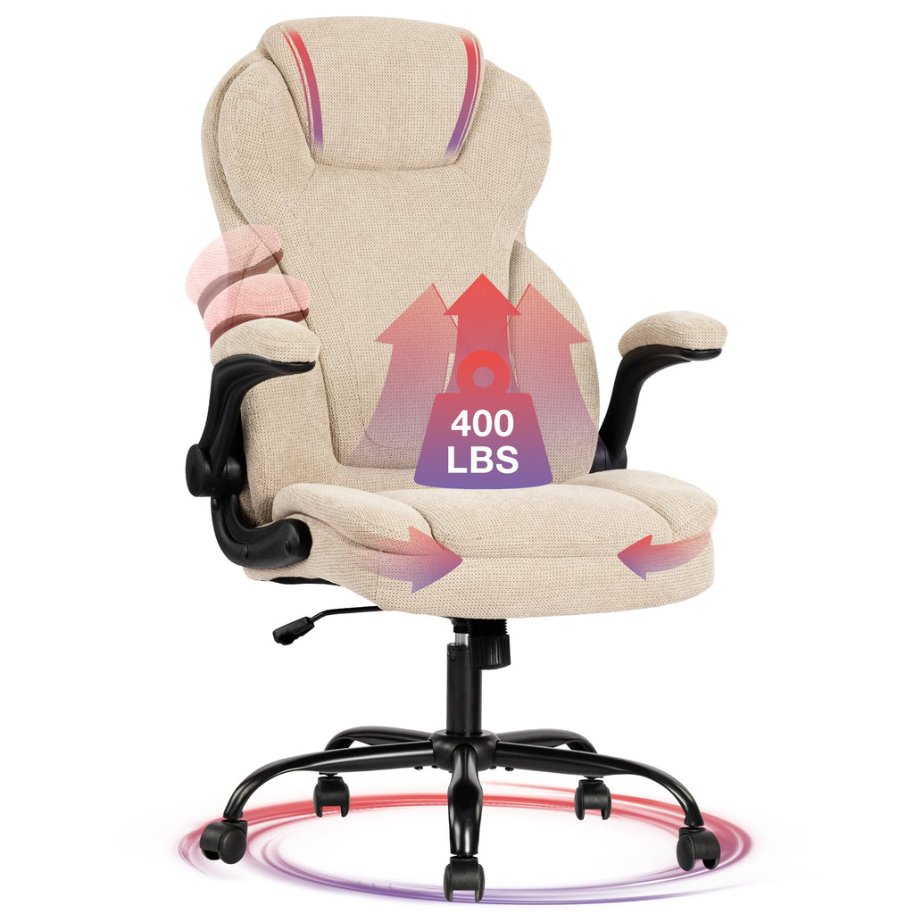 JONPONY Big and Tall Office Chair 400lbs Capacity, Ergonomic Leather High Back Executive Desk Chair with Tilt, Rock & Tension Adjustment, Extra Wide Seat, Padded Armrests