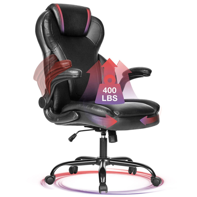 JONPONY Big and Tall Office Chair 400lbs Capacity, Ergonomic Leather High Back Executive Desk Chair with Tilt, Rock & Tension Adjustment, Extra Wide Seat, Padded Armrests