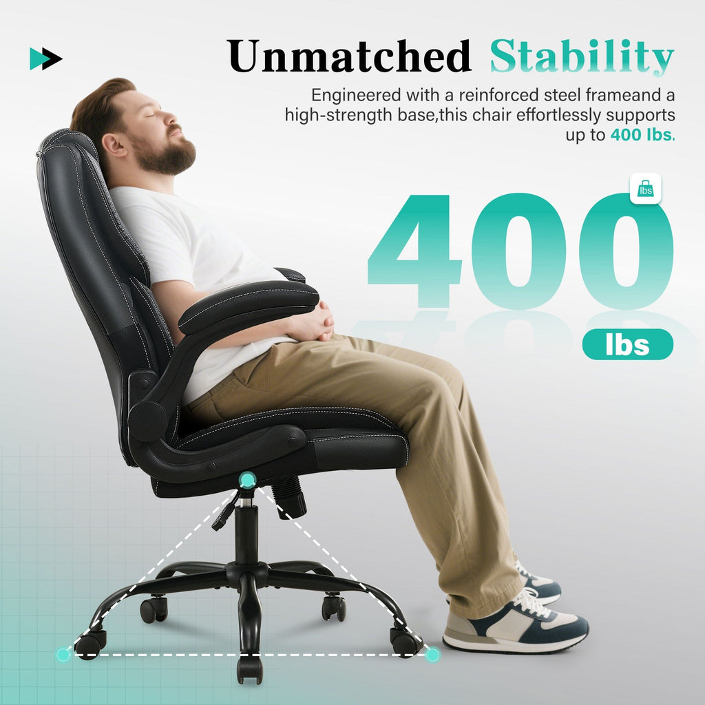 JONPONY Big and Tall Office Chair 400LBS Wide Seat Ergonomic Computer Desk Chair High Back Executive Leather Chair Adjustable Task Chair Lumbar Back Support 8 Hours Heavy Duty Design