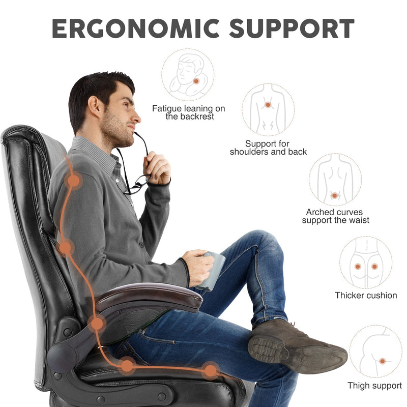 JONPONY Big and Tall Office Chair 400LBS Wide Seat Ergonomic Computer Desk Chair High Back Executive Leather Chair Adjustable Task Chair Lumbar Back Support 8 Hours Heavy Duty Design