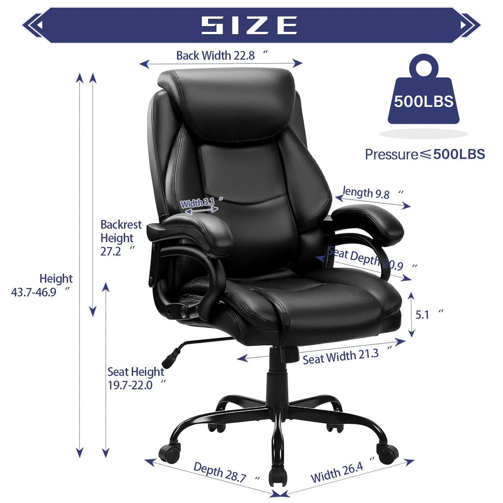 JONPONY Big and Tall Office Chair 400LBS Wide Seat Ergonomic Computer Desk Chair High Back Executive Leather Chair Adjustable Task Chair Lumbar Back Support 8 Hours Heavy Duty Design,Brown