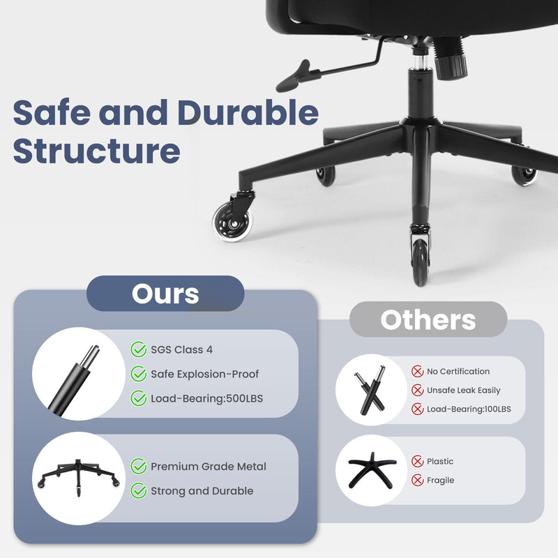 JONPONY Big and Tall Office Chair 500LBS Ergonomic Office Chair with Lumbar Support, Adjustable Armrest and Headrest Mesh Chair,8 Hours Heavy Duty Design,Black