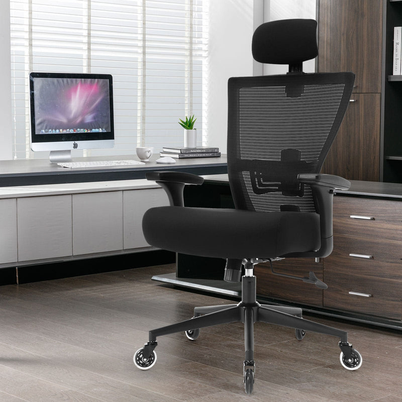 JONPONY Big and Tall Office Chair 500LBS Ergonomic Office Chair with Lumbar Support, Adjustable Armrest and Headrest Mesh Chair,8 Hours Heavy Duty Design,Black