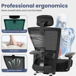 JONPONY Big and Tall Office Chair 500LBS Ergonomic Office Chair with Lumbar Support, Adjustable Armrest and Headrest Mesh Chair,8 Hours Heavy Duty Design,Black
