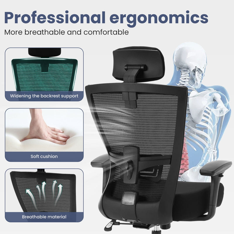 JONPONY Big and Tall Office Chair 500LBS Ergonomic Office Chair with Lumbar Support, Adjustable Armrest and Headrest Mesh Chair,8 Hours Heavy Duty Design,Black