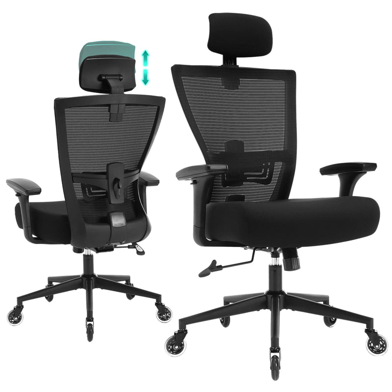 JONPONY Big and Tall Office Chair 500LBS Ergonomic Office Chair with Lumbar Support, Adjustable Armrest and Headrest Mesh Chair,8 Hours Heavy Duty Design,Black