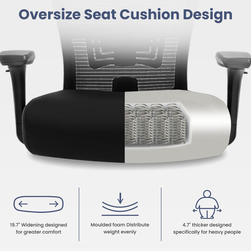 JONPONY Big and Tall Office Chair 500LBS Ergonomic Office Chair with Lumbar Support, Adjustable Armrest and Headrest Mesh Chair,8 Hours Heavy Duty Design,Black