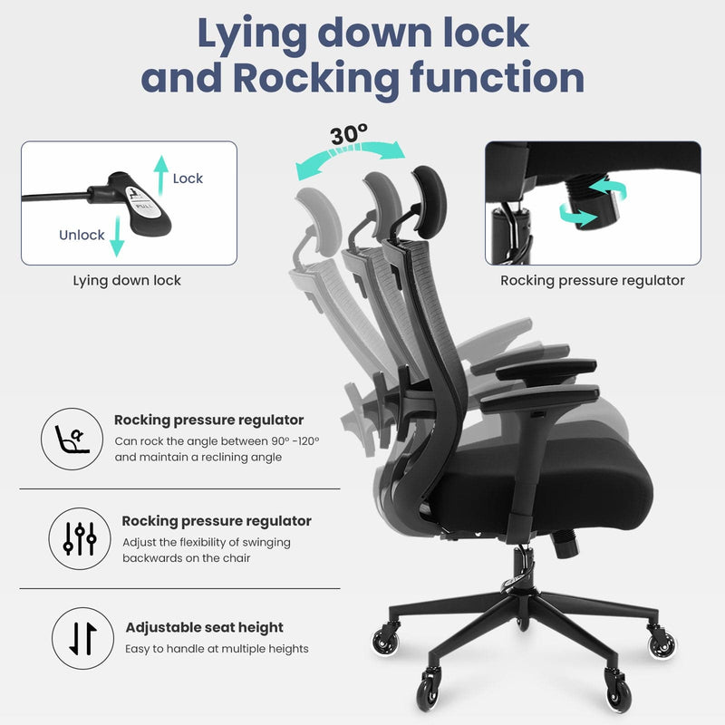 JONPONY Big and Tall Office Chair 500LBS Ergonomic Office Chair with Lumbar Support, Adjustable Armrest and Headrest Mesh Chair,8 Hours Heavy Duty Design,Black