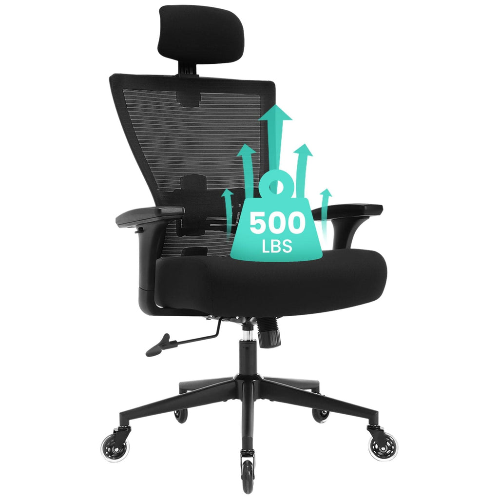 JONPONY Big and Tall Office Chair 500LBS Ergonomic Office Chair with Lumbar Support, Adjustable Armrest and Headrest Mesh Chair,8 Hours Heavy Duty Design,Black