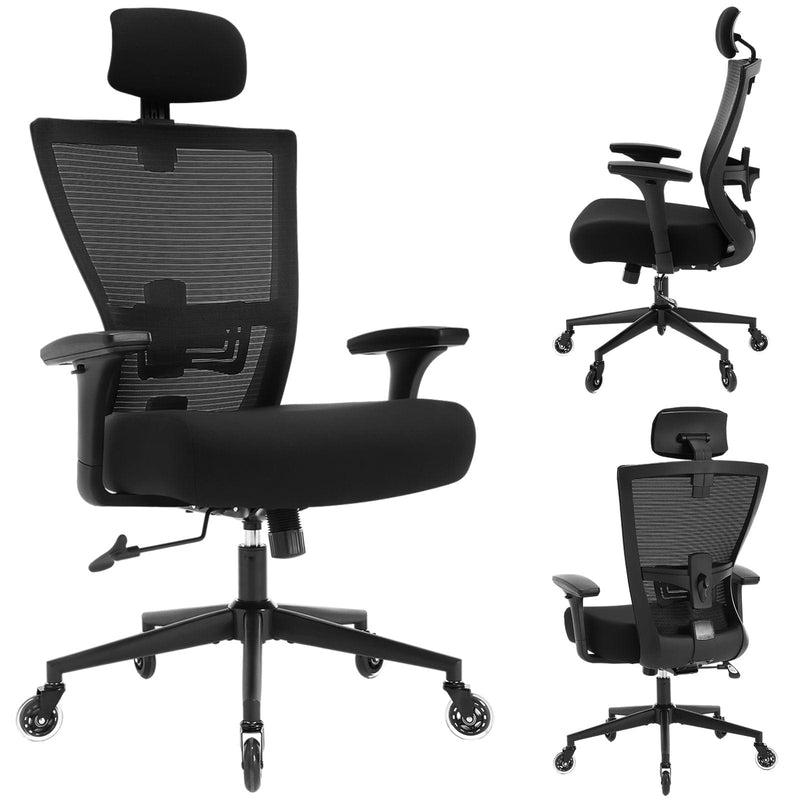 JONPONY Big and Tall Office Chair 500LBS Ergonomic Office Chair with Lumbar Support, Adjustable Armrest and Headrest Mesh Chair,8 Hours Heavy Duty Design,Black
