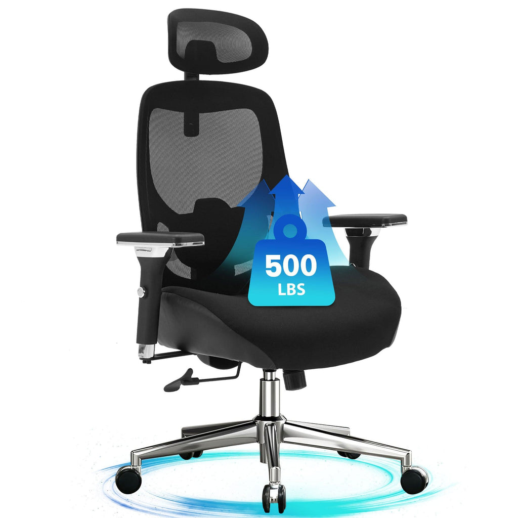 JONPONY Big and Tall Office Chair with Wide Thick Seat Cushion, Ergonomic Mesh Desk Chair with Adjustable Lumbar Support, Armrests