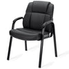 JONPONY Black Leather Guest Chair with Padded Arms, Lumbar Support, No Wheels, Reception Meeting Conference and Waiting Room, Side Office PU Leather, Executive Desk Chair