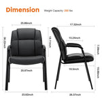 JONPONY Black Leather Guest Chair with Padded Arms, Lumbar Support, No Wheels, Reception Meeting Conference and Waiting Room, Side Office PU Leather, Executive Desk Chair