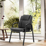 JONPONY Black Leather Guest Chair with Padded Arms, Lumbar Support, No Wheels, Reception Meeting Conference and Waiting Room, Side Office PU Leather, Executive Desk Chair