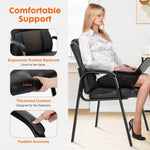 JONPONY Black Leather Guest Chair with Padded Arms, Lumbar Support, No Wheels, Reception Meeting Conference and Waiting Room, Side Office PU Leather, Executive Desk Chair