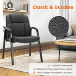 JONPONY Black Leather Guest Chair with Padded Arms, Lumbar Support, No Wheels, Reception Meeting Conference and Waiting Room, Side Office PU Leather, Executive Desk Chair