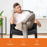 JONPONY Black Leather Guest Chair with Padded Arms, Lumbar Support, No Wheels, Reception Meeting Conference and Waiting Room, Side Office PU Leather, Executive Desk Chair
