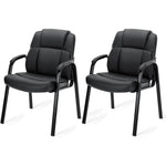 JONPONY Black Leather Guest Chair with Padded Arms, Lumbar Support, No Wheels, Reception Meeting Conference and Waiting Room, Side Office PU Leather, Executive Desk Chair