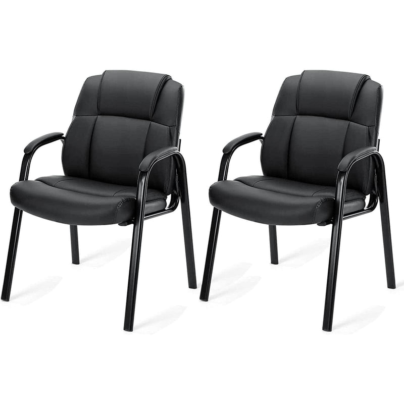 JONPONY Black Leather Guest Chair with Padded Arms, Lumbar Support, No Wheels, Reception Meeting Conference and Waiting Room, Side Office PU Leather, Executive Desk Chair