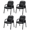 JONPONY Black Leather Guest Chair with Padded Arms, Lumbar Support, No Wheels, Reception Meeting Conference and Waiting Room, Side Office PU Leather, Executive Desk Chair