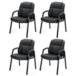 JONPONY Black Leather Guest Chair with Padded Arms, Lumbar Support, No Wheels, Reception Meeting Conference and Waiting Room, Side Office PU Leather, Executive Desk Chair