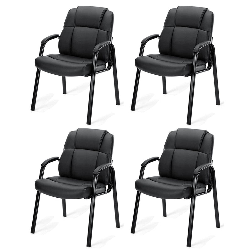 JONPONY Black Leather Guest Chair with Padded Arms, Lumbar Support, No Wheels, Reception Meeting Conference and Waiting Room, Side Office PU Leather, Executive Desk Chair