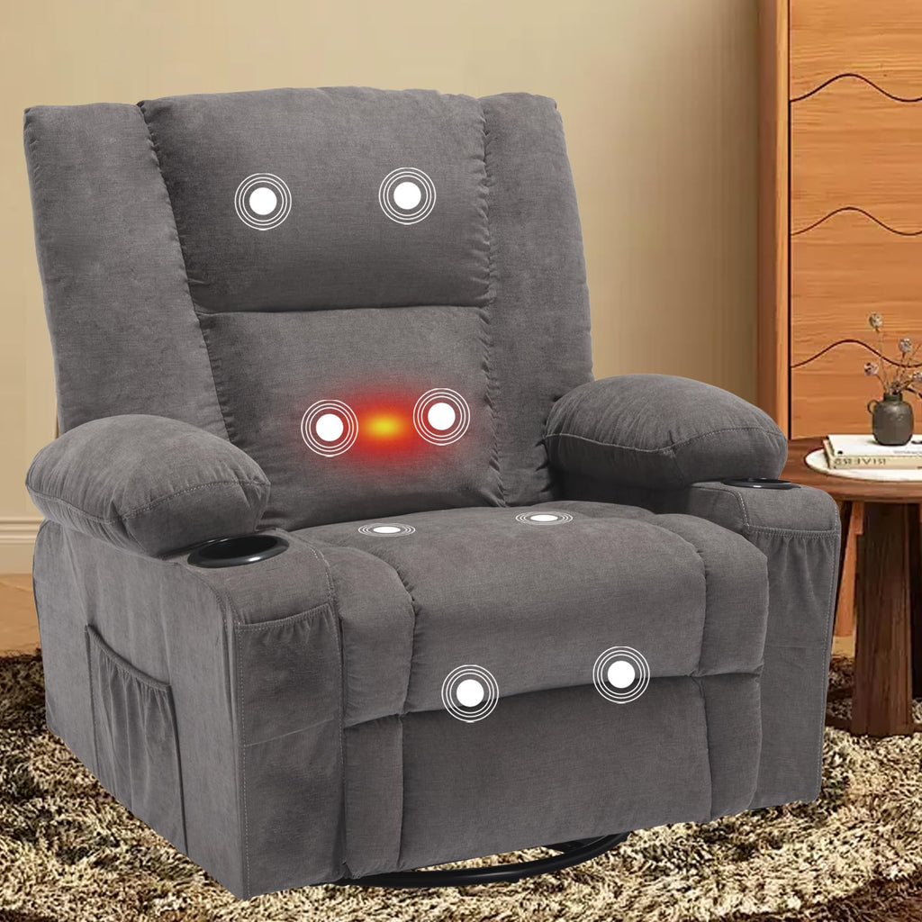 JONPONY Brown Recliners,Massage Chair Recliner Manual Reclining Chair with Heat, Overstuffed Rocker Swivel Leather Recliner Chair for Living Room with Side Pocket