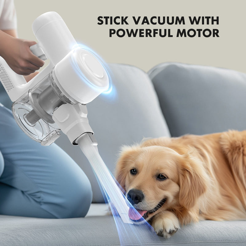 JONPONY Cordless Vacuum Cleaner, Electric Rechargeable Handheld with LED, Powerful Suction 24Kpa, Up to 45 Minutes Runtime, Lightweight, Ideal for Carpet, Hard Floors & Pet Hair, White
