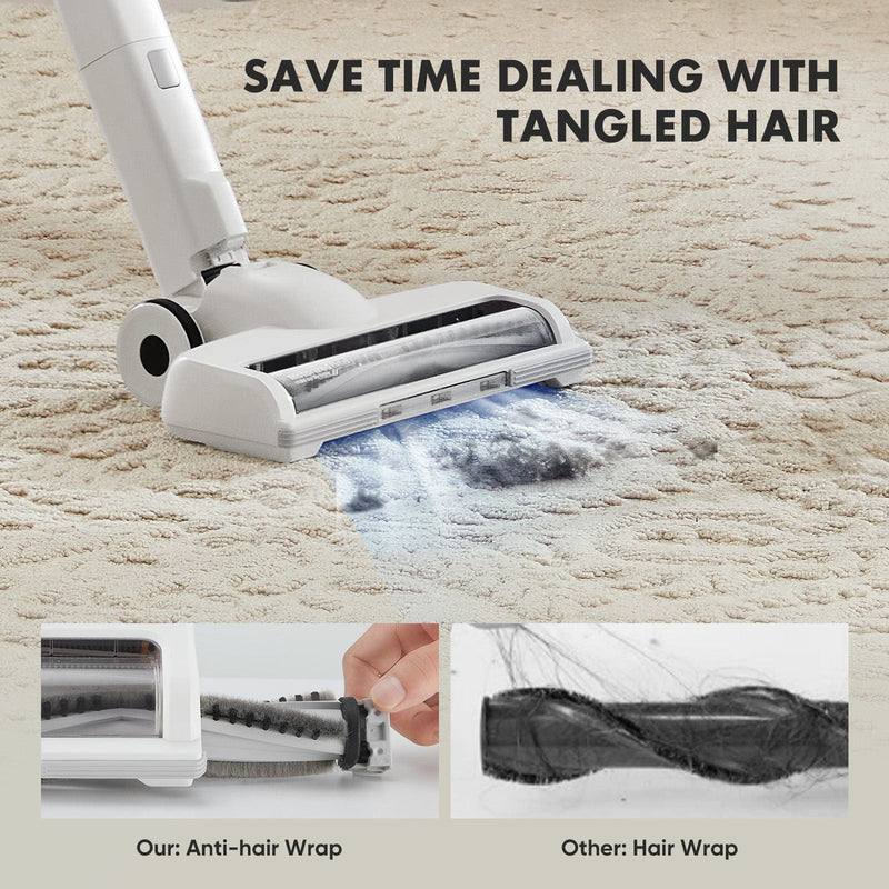 JONPONY Cordless Vacuum Cleaner, Electric Rechargeable Handheld with LED, Powerful Suction 24Kpa, Up to 45 Minutes Runtime, Lightweight, Ideal for Carpet, Hard Floors & Pet Hair, White