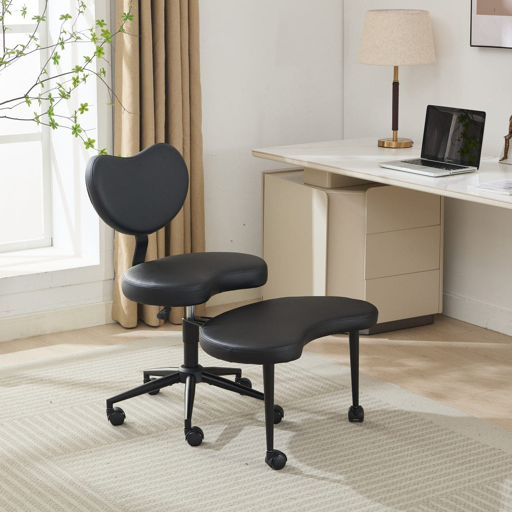 JONPONY Cross Legged Chair with Wheels, Adjustable Height and PU Leather, Meditation ADHD Chair with Back Support, Home and Office,