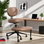 JONPONY Cross Legged Office Chair, Meditation Chair with Lumbar Support, Adjustable Height and Retractable footrest, Home and Office, Durable PU Leather, Black