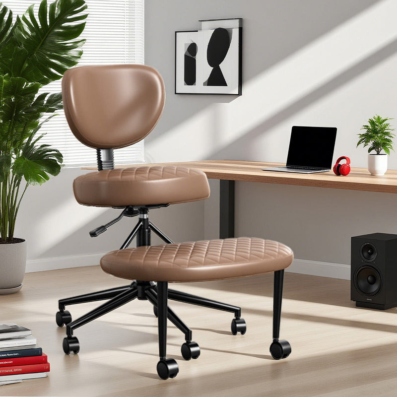 JONPONY Cross Legged Office Chair, Meditation Chair with Lumbar Support, Adjustable Height and Retractable footrest, Home and Office, Durable PU Leather, Black