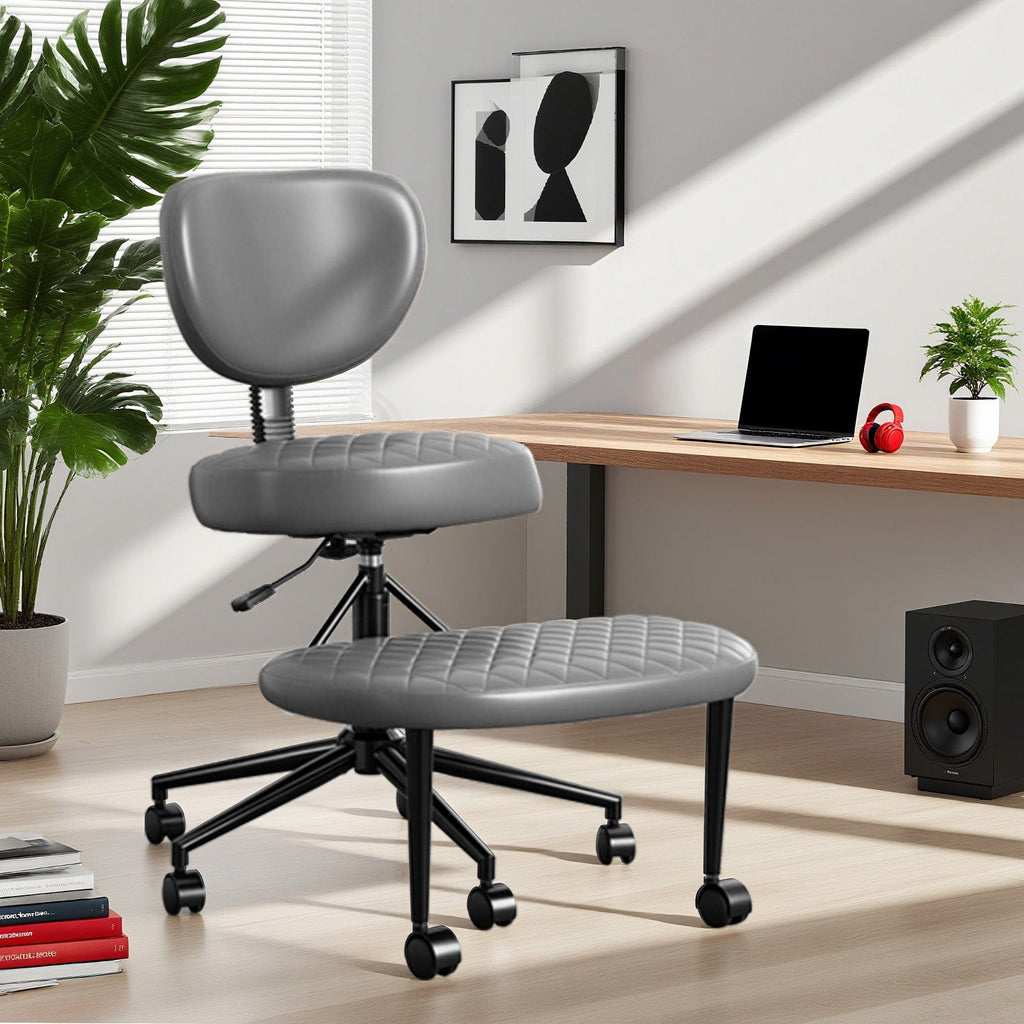 JONPONY Cross Legged Office Chair, Meditation Chair with Lumbar Support, Adjustable Height and Retractable footrest, Home and Office, Durable PU Leather, Black